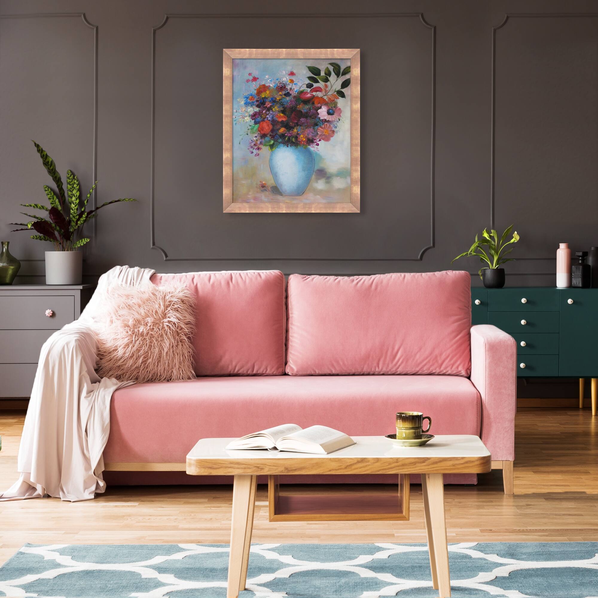 La Pastiche Flowers in a Turquoise Vase, 1912 with Blushing Rose Gold